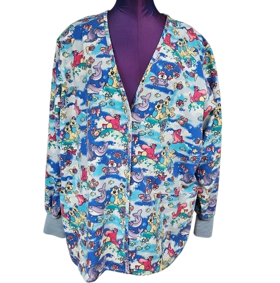 Vintage Crest Cartoon Dolphin Ocean Warm Up Scrub Top Size Large Unisex V17 - Picture 10 of 11